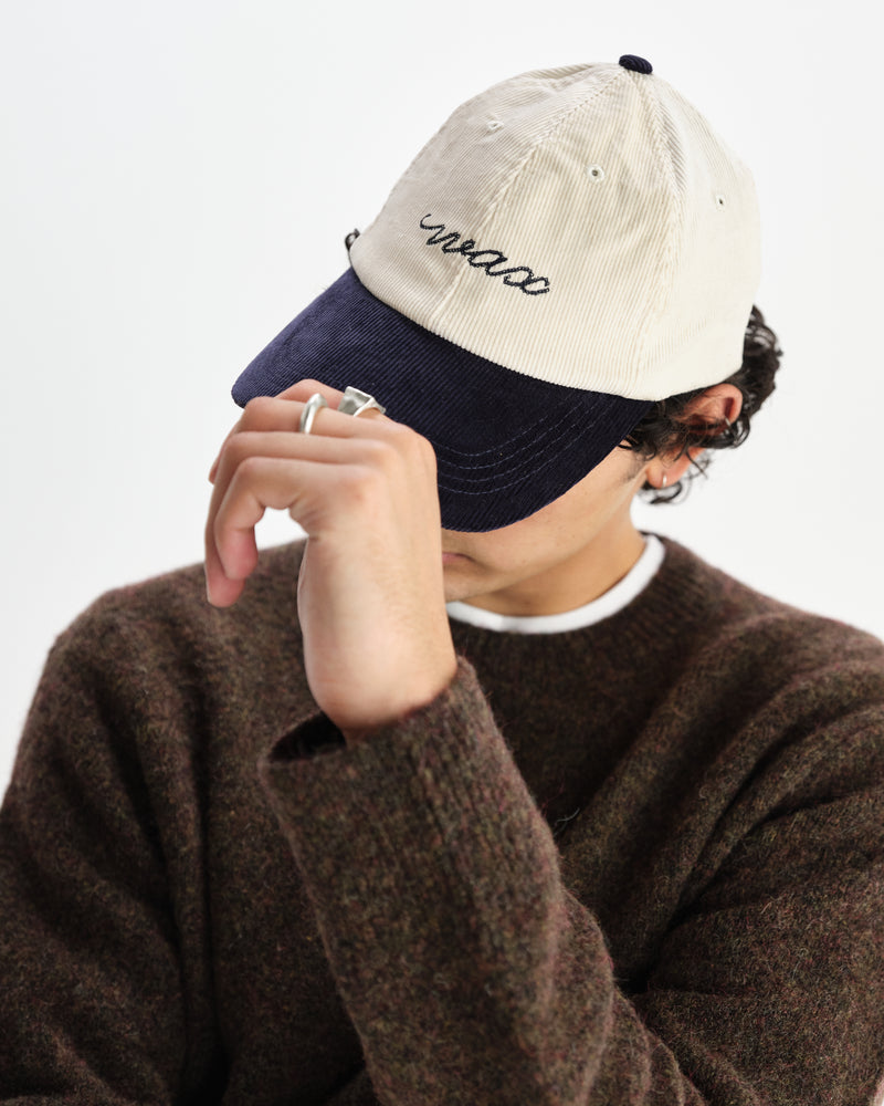 wax london men's Spencer - Ecru And Navy Corduroy Sports Cap