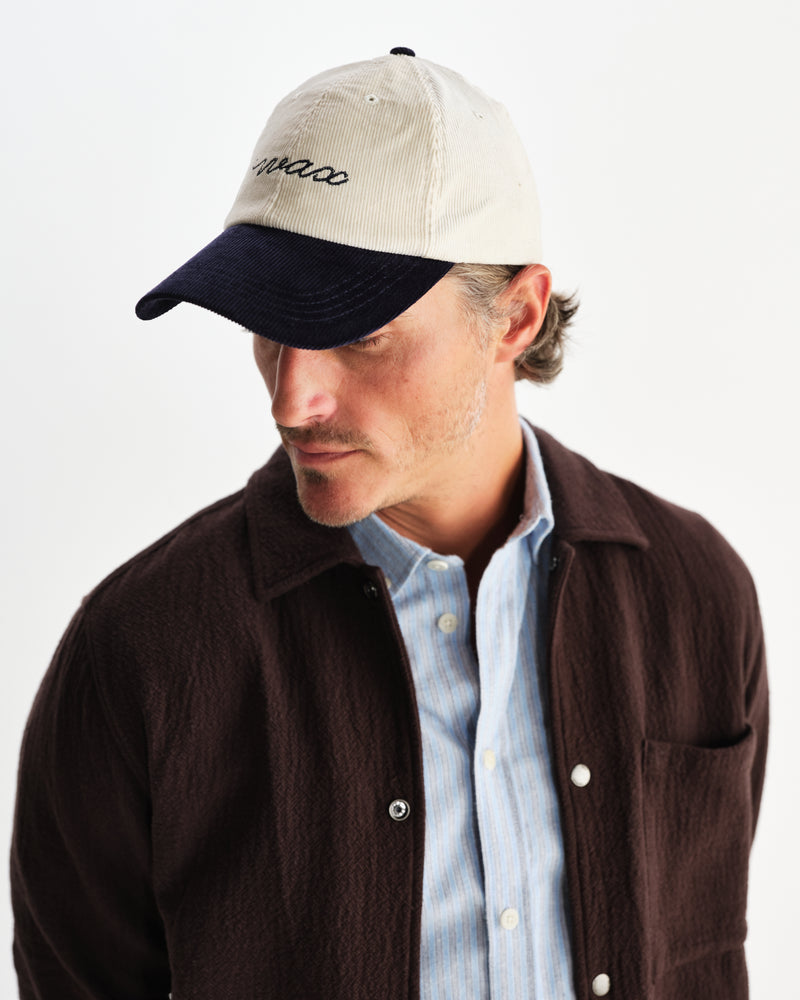 wax london men's Spencer - Ecru And Navy Corduroy Sports Cap