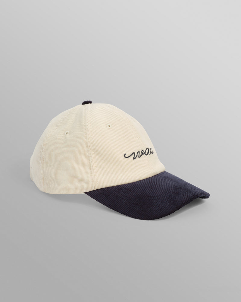 wax london men's Spencer - Ecru And Navy Corduroy Sports Cap