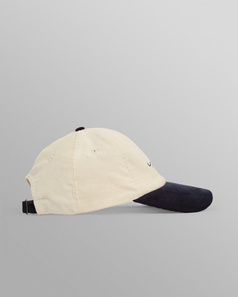 wax london men's Spencer - Ecru And Navy Corduroy Sports Cap