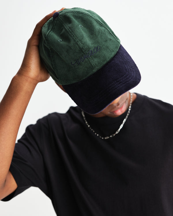 wax london men's Spencer - Green And Navy Corduroy Sports Cap