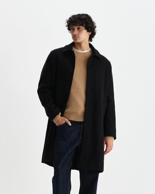 wax london men's Stan - Black Italian Wool-Twill Car Coat