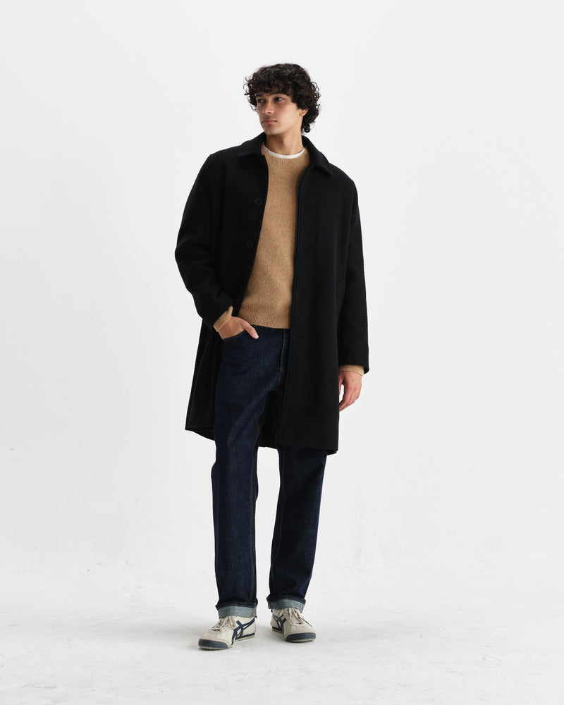 wax london men's Stan - Black Italian Wool-Twill Car Coat