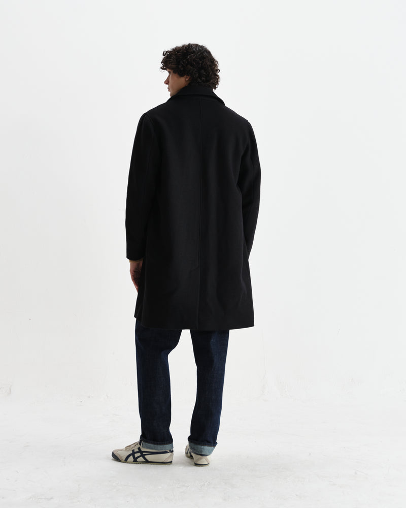 wax london men's Stan - Black Italian Wool-Twill Car Coat