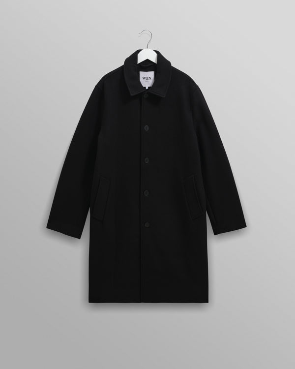 wax london men's Stan - Black Plain Wool Twill Car Coat