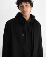 wax london men's Stan - Black Plain Wool Twill Car Coat