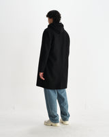 wax london men's Stan - Black Plain Wool Twill Car Coat