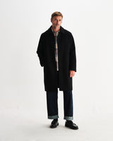 wax london men's Stan - Black Plain Wool Twill Car Coat