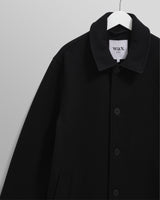 wax london men's Stan - Black Plain Wool Twill Car Coat