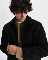 wax london men's Stan - Black Wool-Twill Car Coat