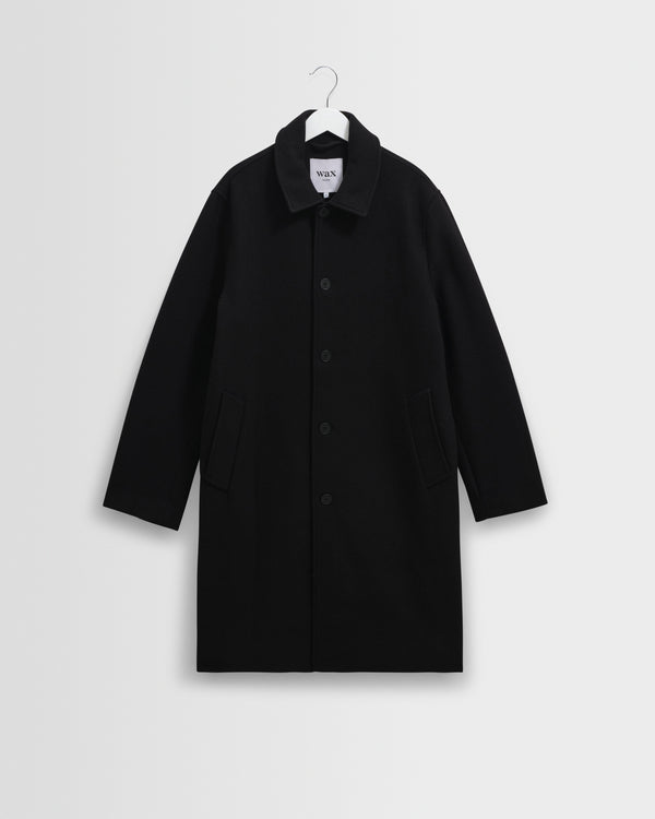 wax london men's Stan - Black Wool-Twill Car Coat