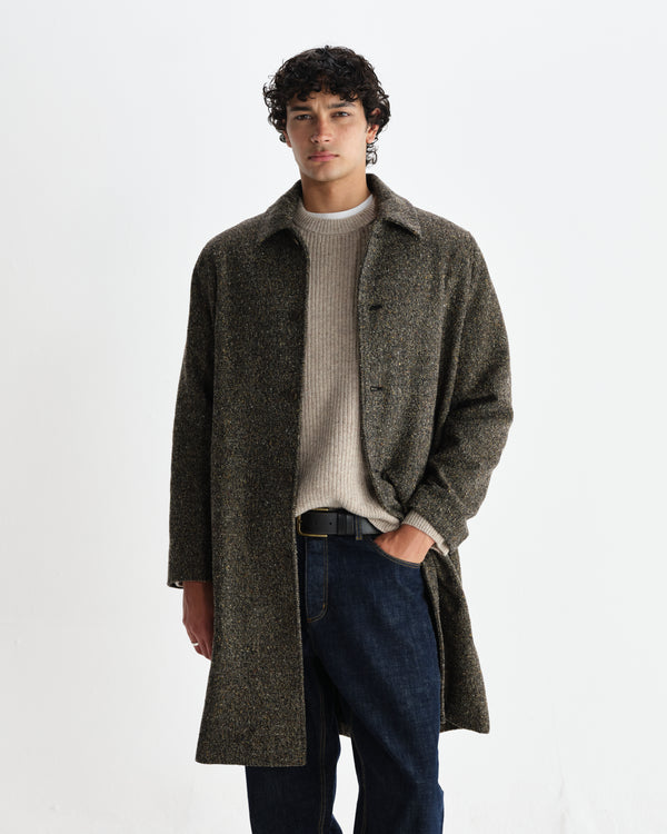 wax london men's Stan - Brown Fleck Tweed Car Coat