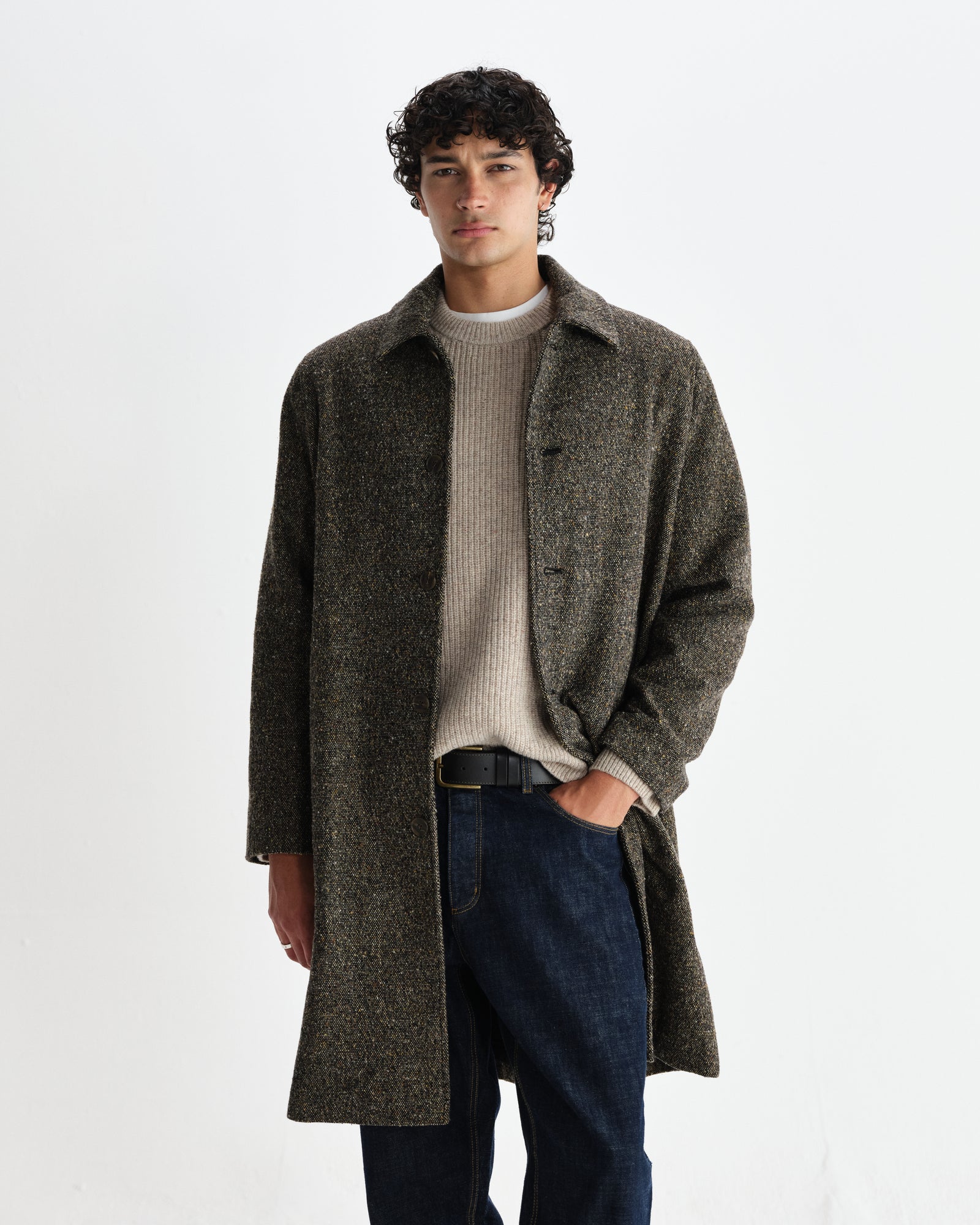 Men's Brown Fleck Italian Tweed Car Coat Wax London