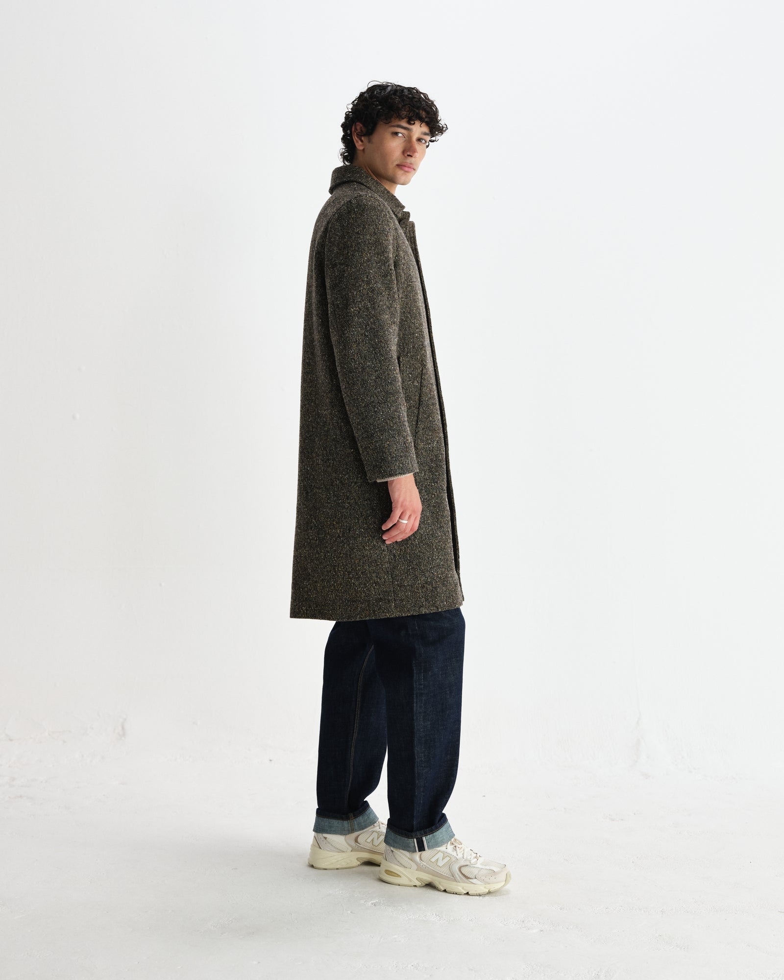 Men's Brown Fleck Italian Tweed Car Coat | Wax London