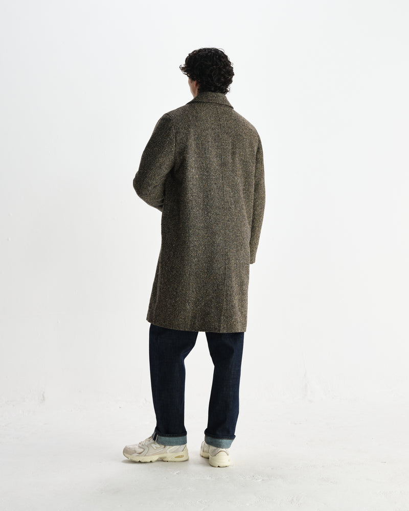 wax london men's Stan - Brown Fleck Tweed Car Coat