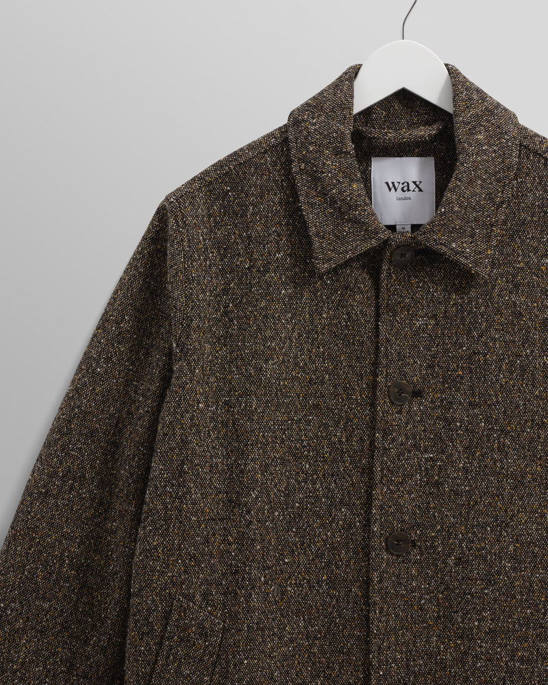 wax london men's Stan - Brown Fleck Tweed Car Coat