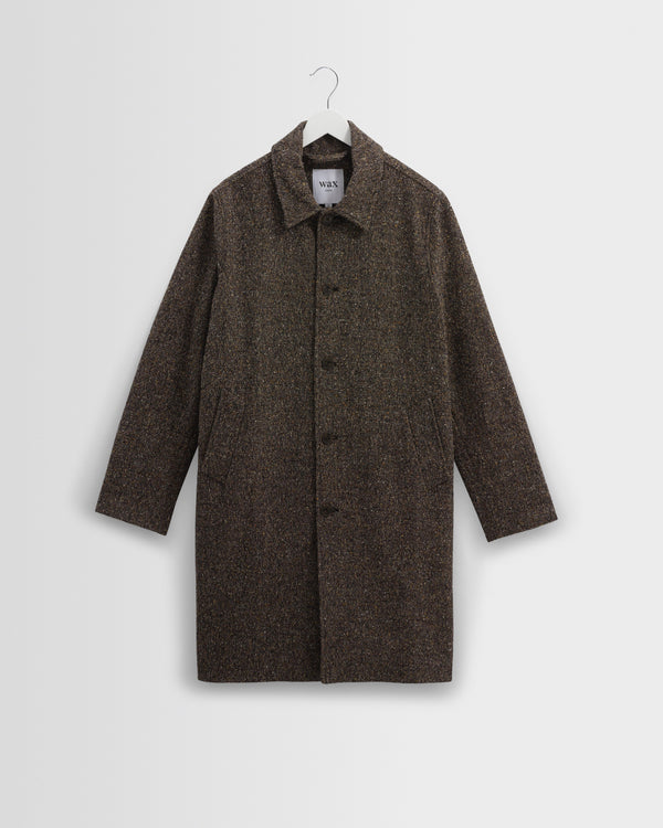 wax london men's Stan - Brown Fleck Tweed Car Coat