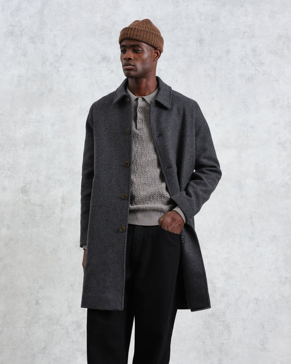 wax london Stan - Charcoal Twill Wool Car Coat