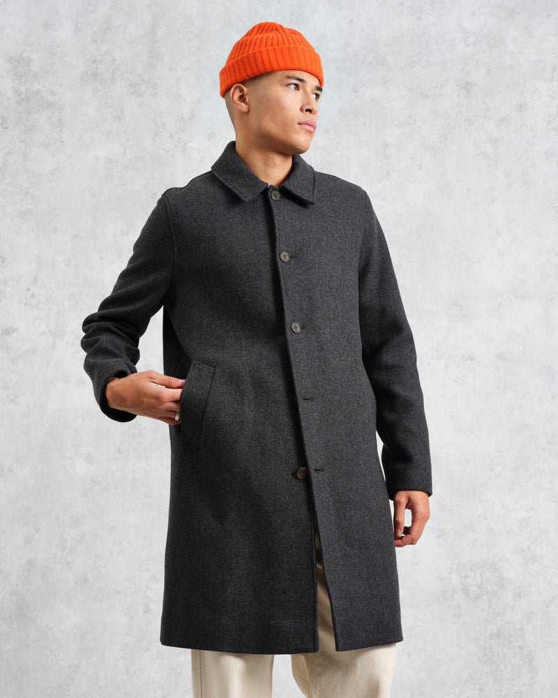 wax london Stan - Charcoal Twill Wool Car Coat