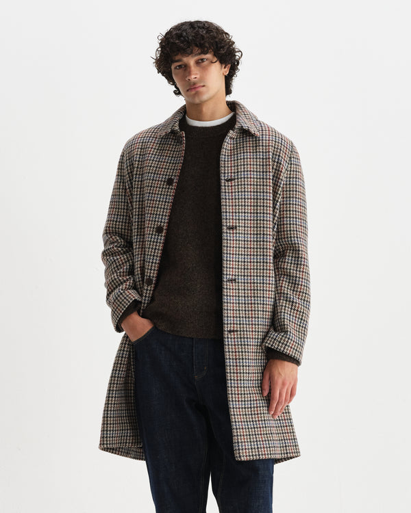 wax london men's Stan - Natural Houndstooth Check Italian Wool Car Coat