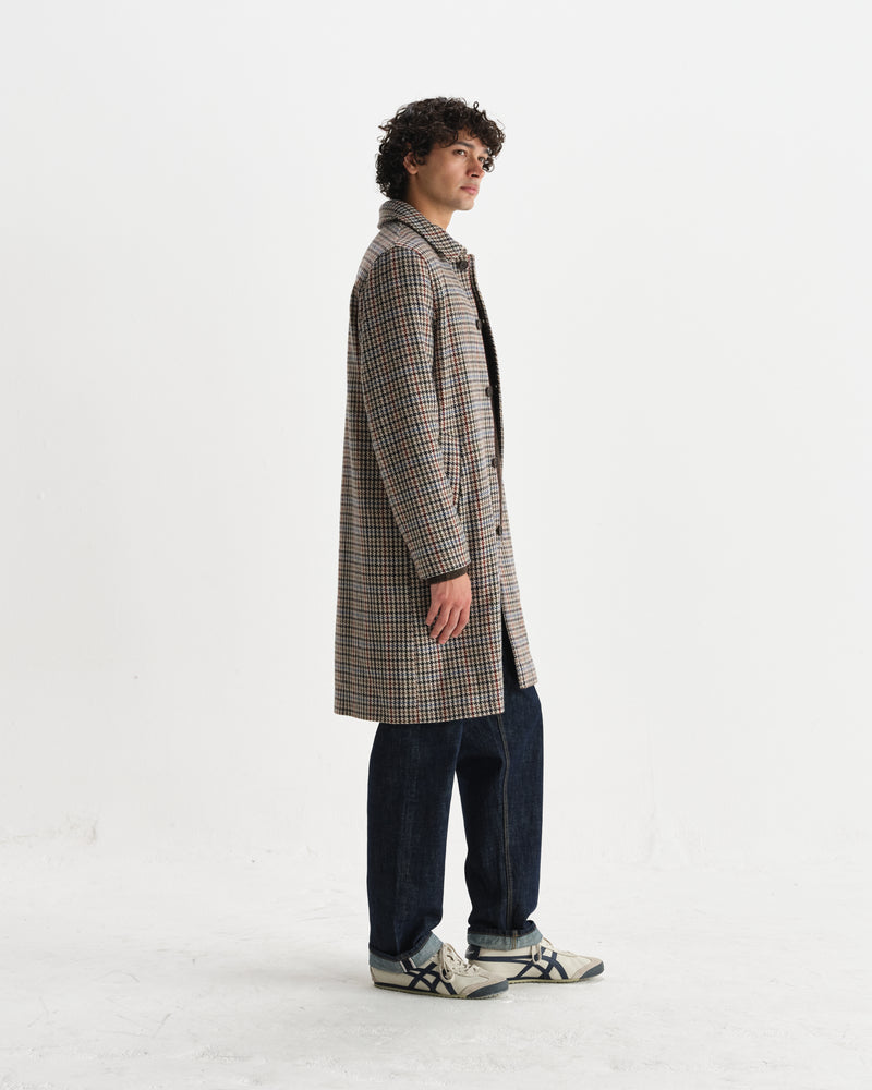 wax london men's Stan - Natural Houndstooth Check Italian Wool Car Coat