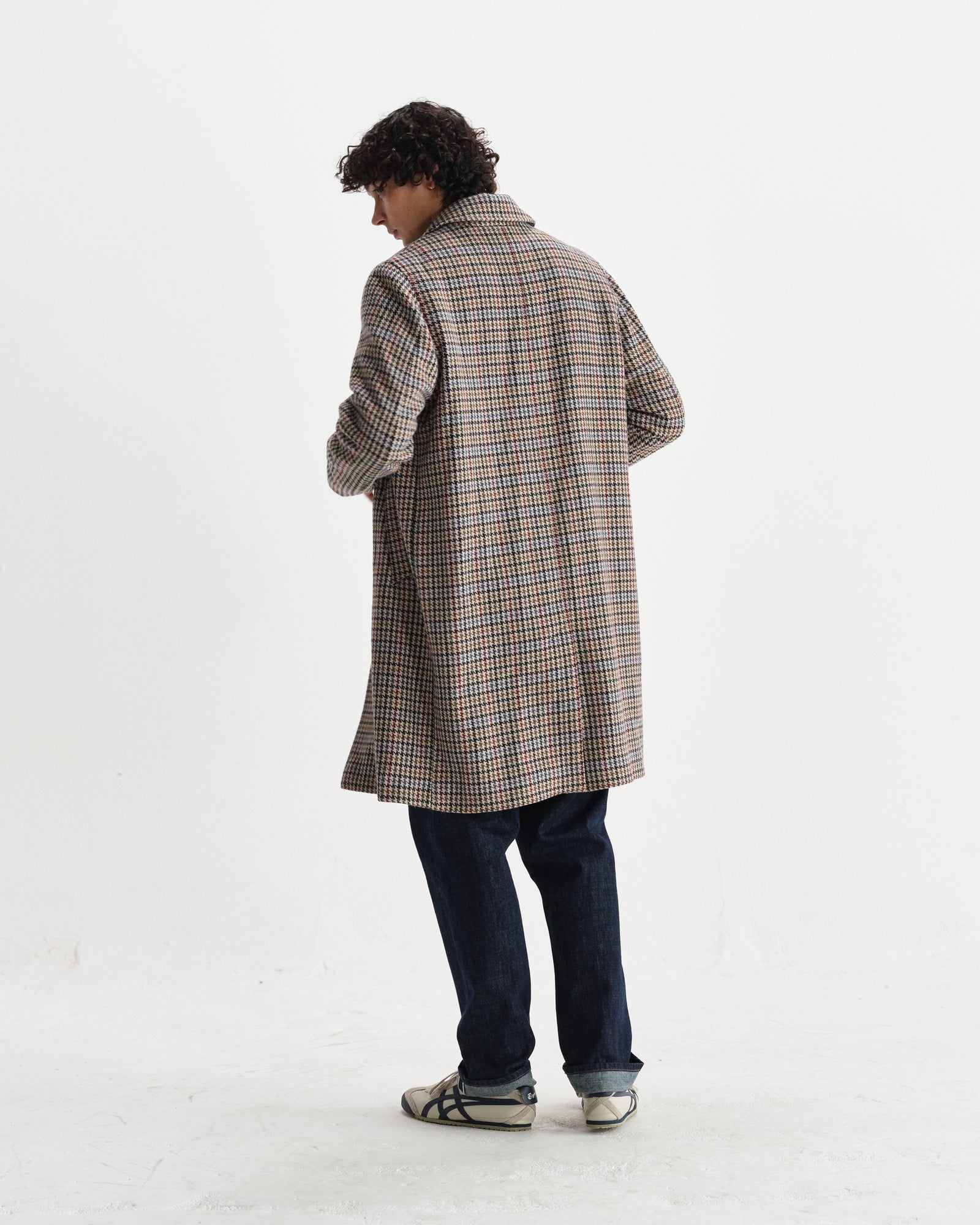 Men's Natural Houndstooth Check Wool Car Coat Wax London