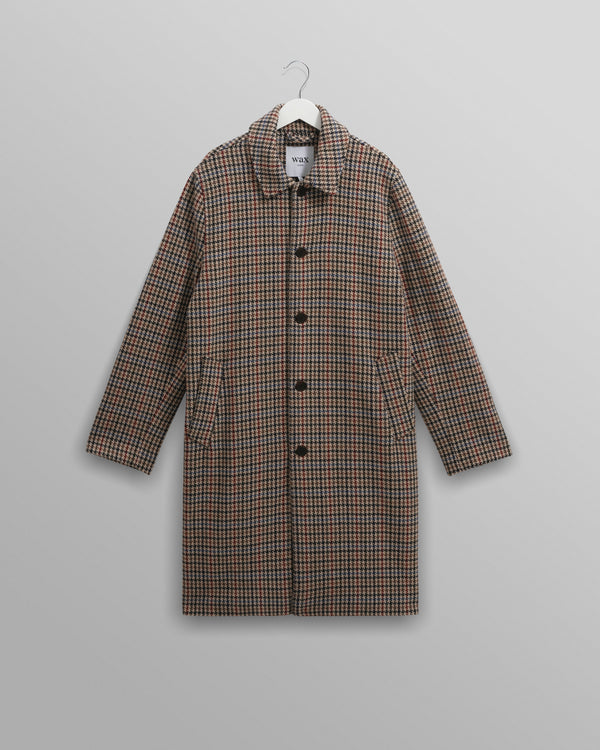 wax london men's Stan - Natural Houndstooth Check Wool Car Coat