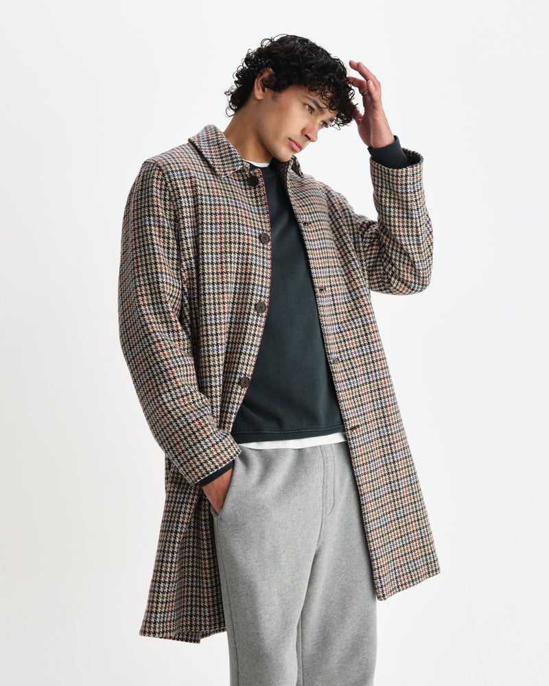 wax london men's Stan - Natural Houndstooth Check Wool Car Coat