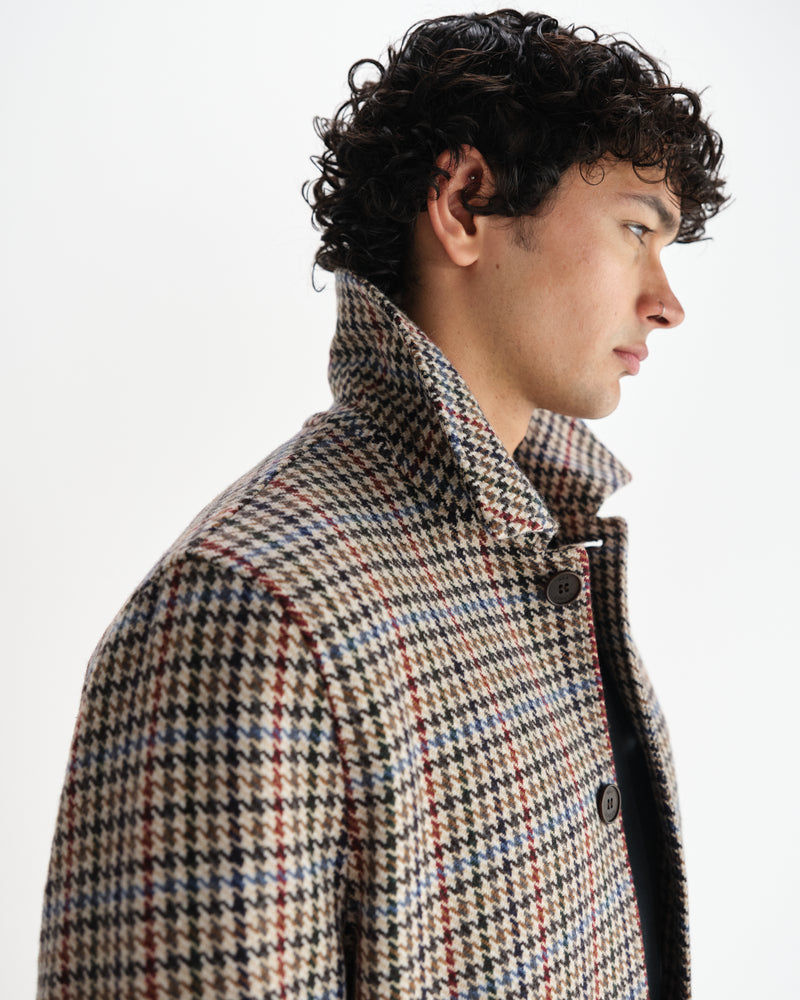 wax london men's Stan - Natural Houndstooth Check Wool Car Coat