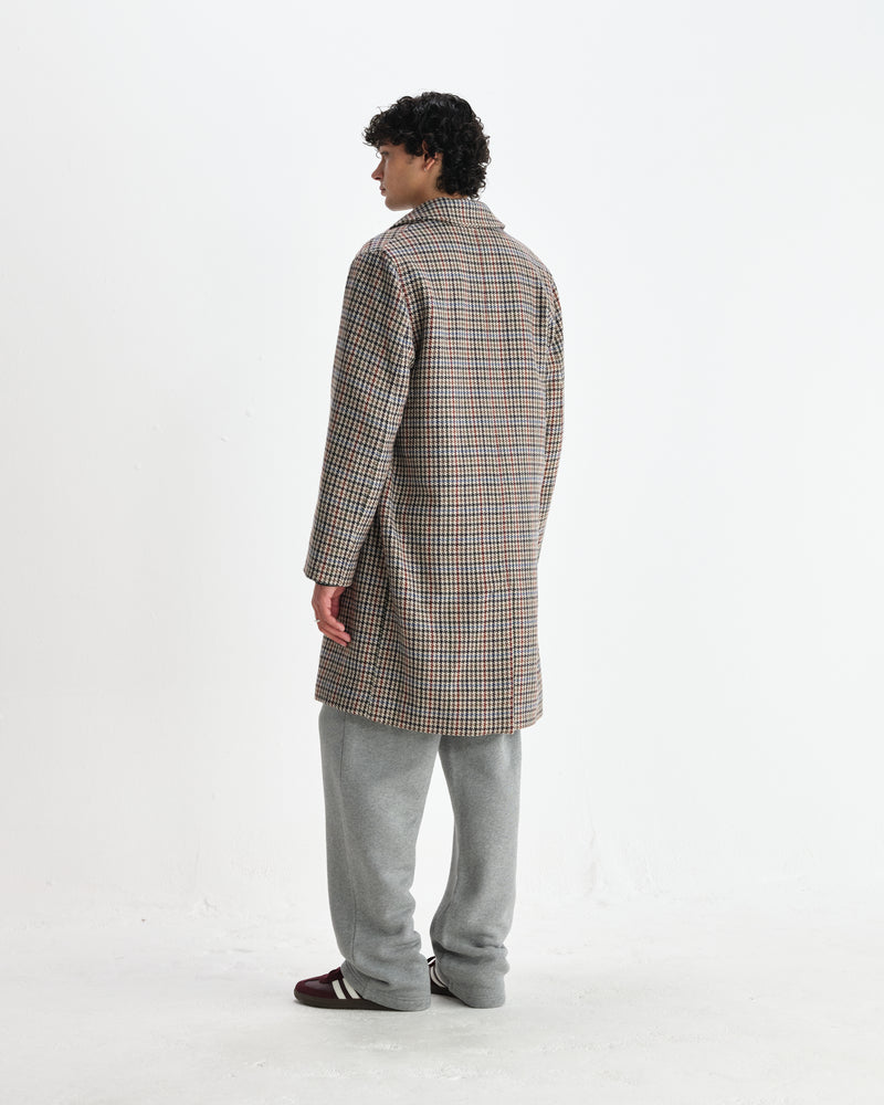 wax london men's Stan - Natural Houndstooth Check Wool Car Coat