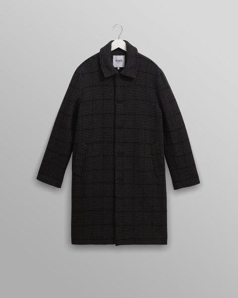 Men's Navy And Grey Puppytooth Check Wool Coat | Wax London