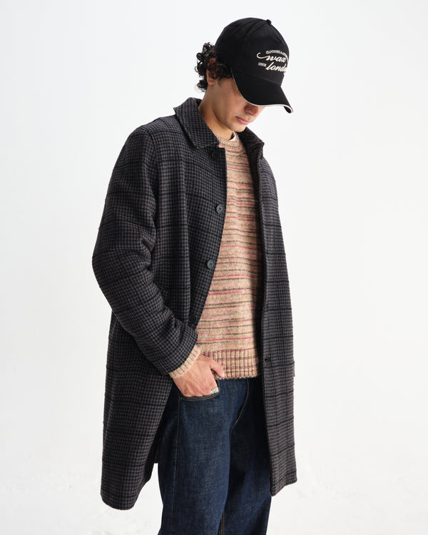wax london men's Stan - Navy And Grey Puppytooth Check Wool Car Coat