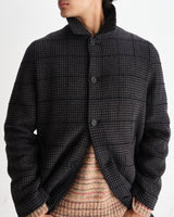 wax london men's Stan - Navy And Grey Puppytooth Check Wool Car Coat