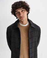 wax london men's Stan - Navy And Grey Puppytooth Check Italian Wool Car Coat