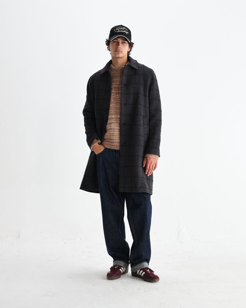 wax london men's Stan - Navy And Grey Puppytooth Check Wool Car Coat