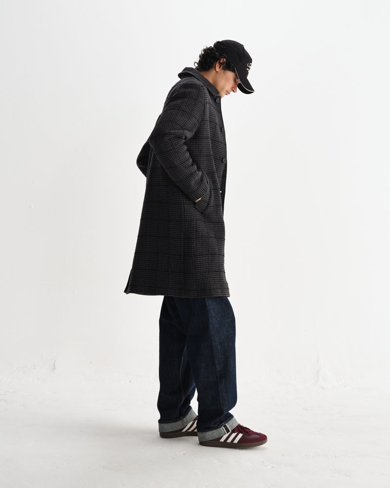 wax london men's Stan - Navy And Grey Puppytooth Check Wool Car Coat