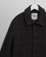 wax london men's Stan - Navy And Grey Puppytooth Check Wool Car Coat