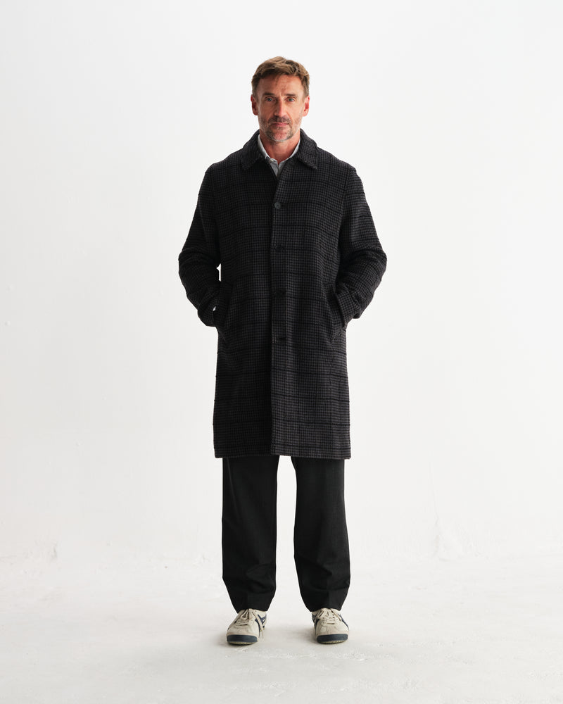 wax london men's Stan - Navy And Grey Puppytooth Check Wool Car Coat
