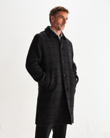 wax london men's Stan - Navy And Grey Puppytooth Check Wool Car Coat