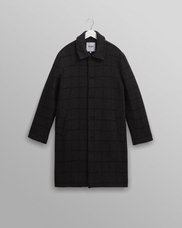wax london men's Stan - Navy And Grey Puppytooth Check Wool Car Coat