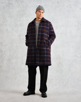 wax london Stan - Navy Check Wool Car Coat