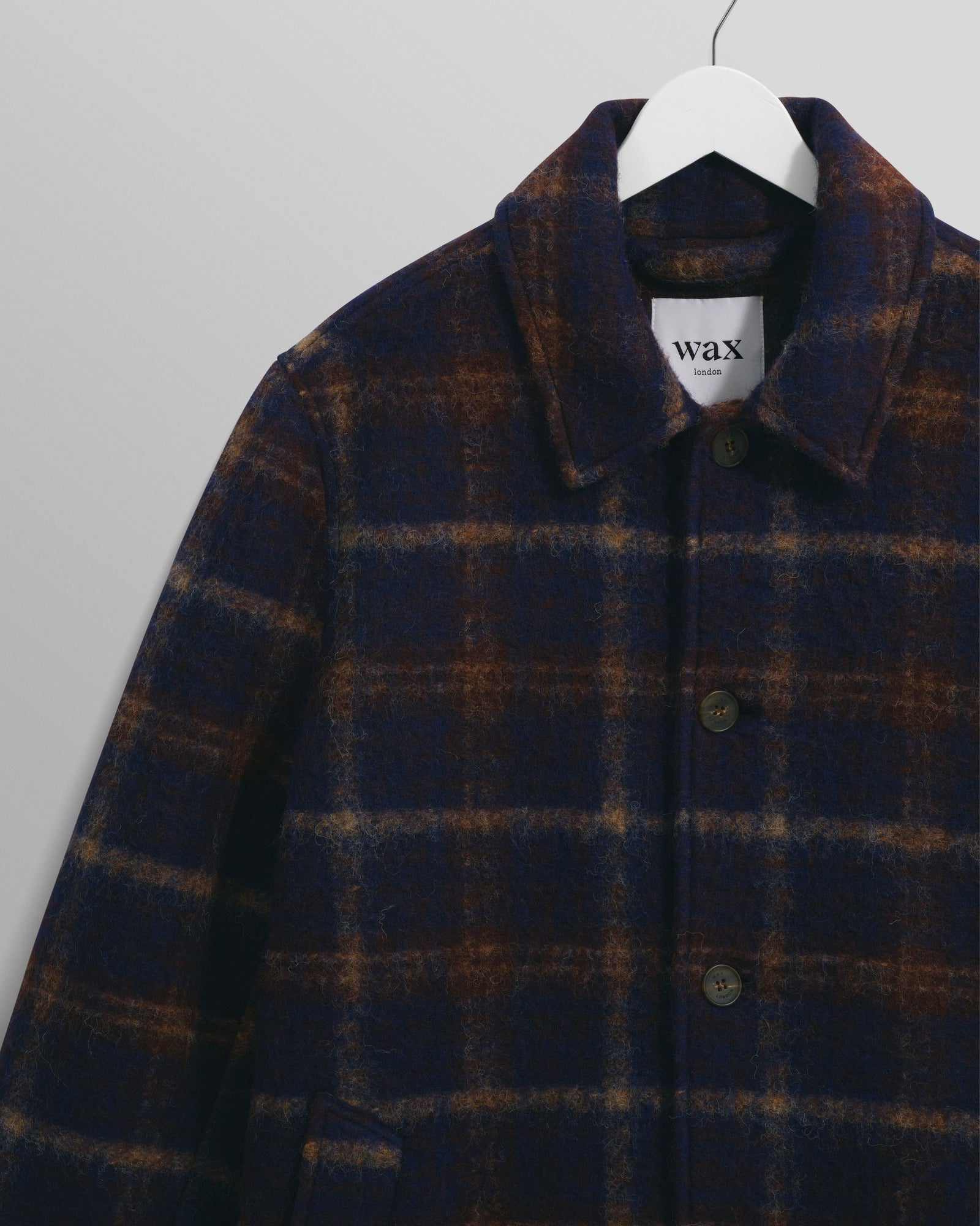 Men's Navy Check Wool Car Coat | Wax London
