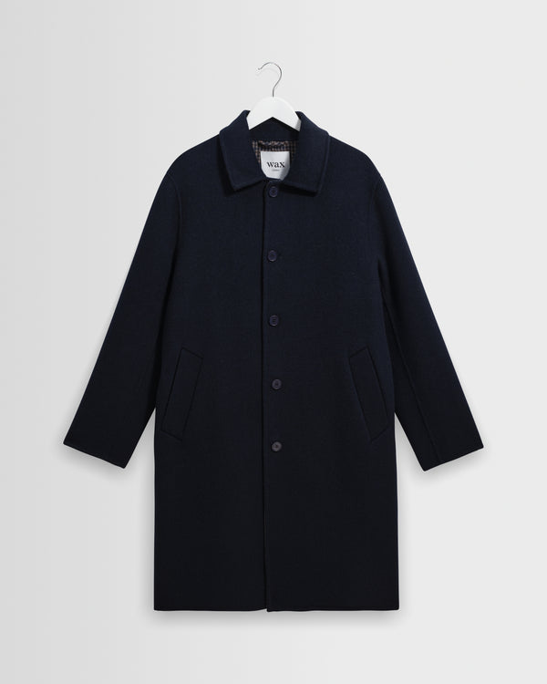 wax london men's Stan - Navy Double Face Car Coat
