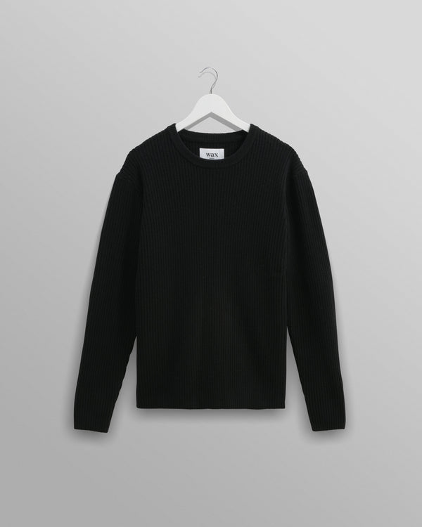 wax london Stanley - Black Rib-Knit Wool Crew Neck