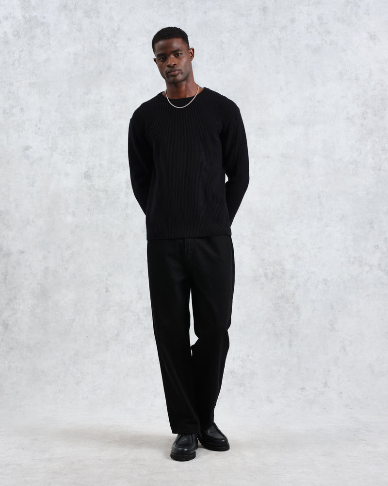 wax london Stanley - Black Rib-Knit Wool Jumper