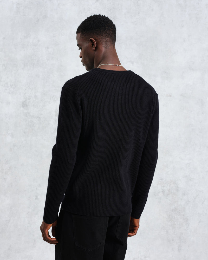 wax london Stanley - Black Rib-Knit Wool Jumper