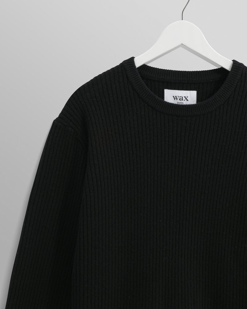 wax london Stanley - Black Rib-Knit Wool Jumper