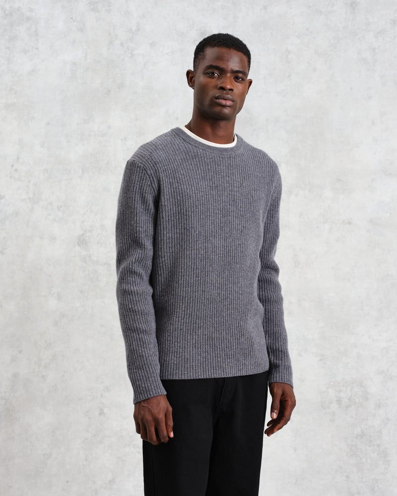 wax london Stanley - Grey Rib-Knit Wool Jumper