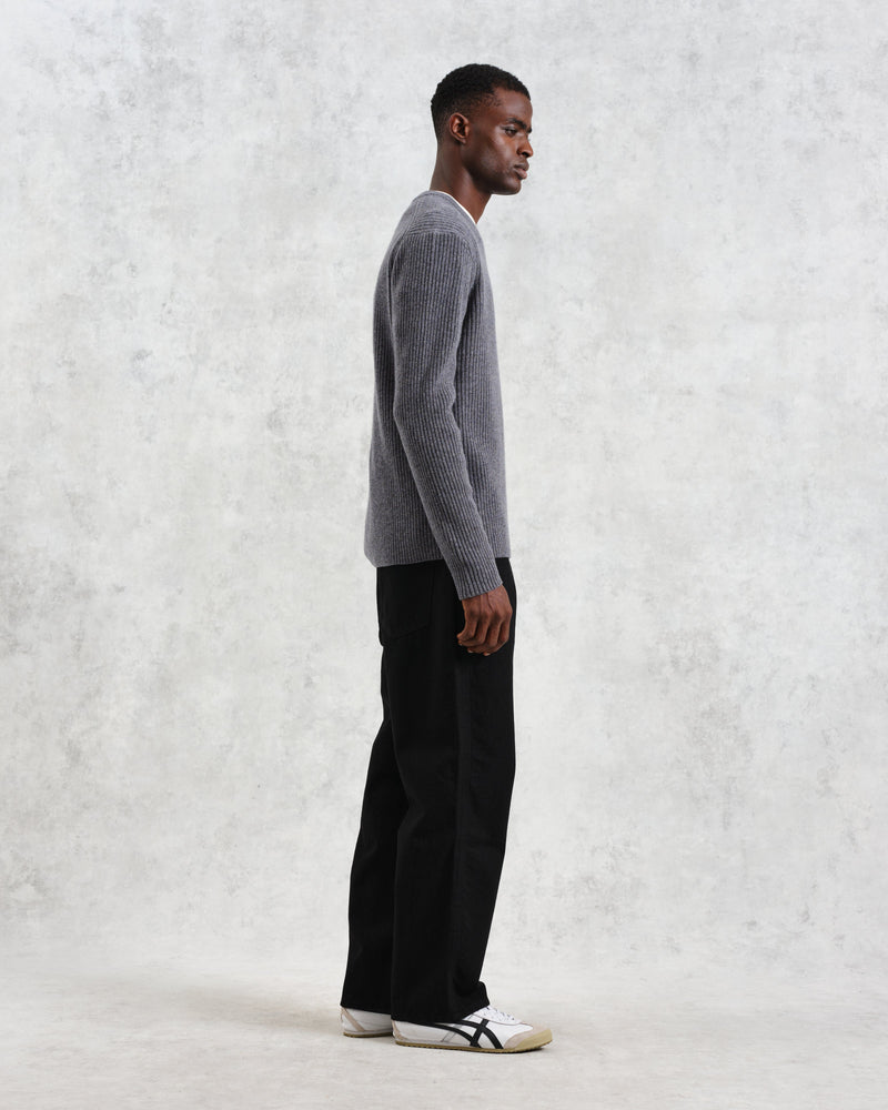 wax london Stanley - Grey Rib-Knit Wool Jumper