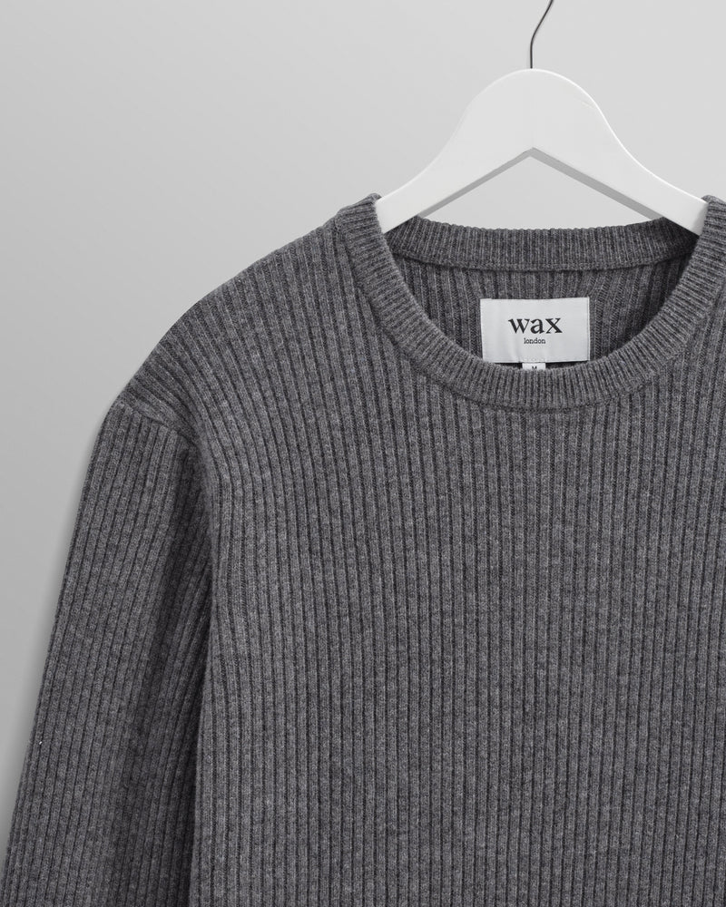 wax london Stanley - Grey Rib-Knit Wool Jumper